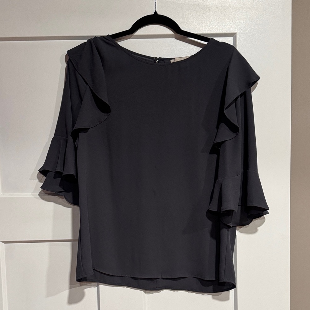 LOFT Elegant Dark Grey Ruffle Sleeve Blouse